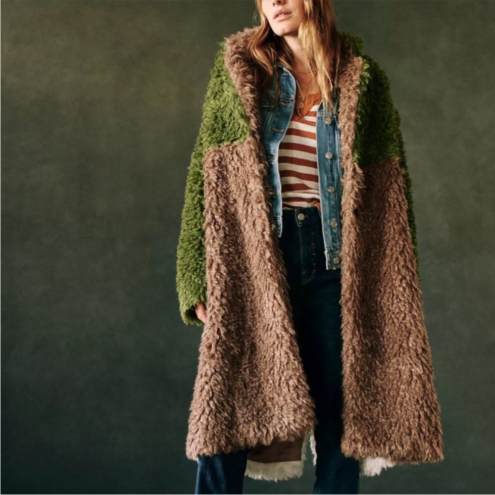 Audrey Colorblock Oversized Faux Fur Coat
